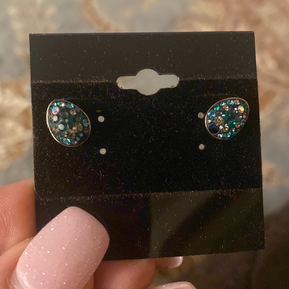 Swarovski multi color crystal studs/ pierced earrings in hold tone setting. 5” - Picture 2 of 5